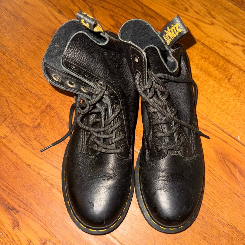 Dr. Martens Black Lace-Up Boots with Yellow Stitching